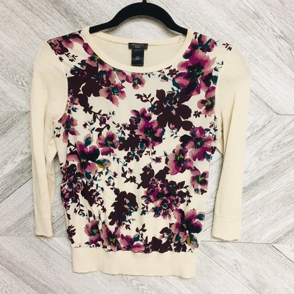 Ann Taylor Factory Sweaters - Ann Taylor | Cream Burgundy Floral Front Sweater